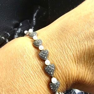 Judith Jack Bracelet Sterling Silver Marcasite Heart Bead and pearl like…